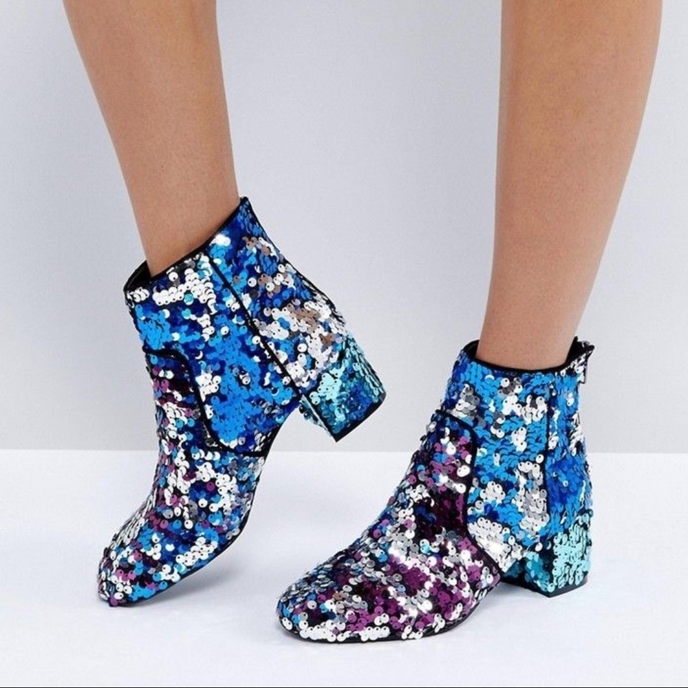 ASOS Sequin Booties Multicolor Rainbow Size 9